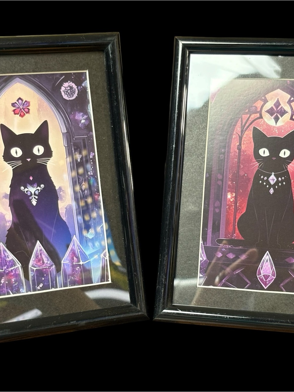Mystical Black Cat Framed Art Print Set – 2 Pieces | Crystal Witchy Décor